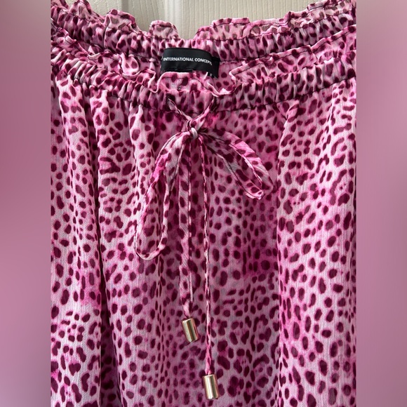 NWOT INC International Concepts Pink Leopard On/Off Shoulder Peplum Blouse Sz M - Picture 5 of 10